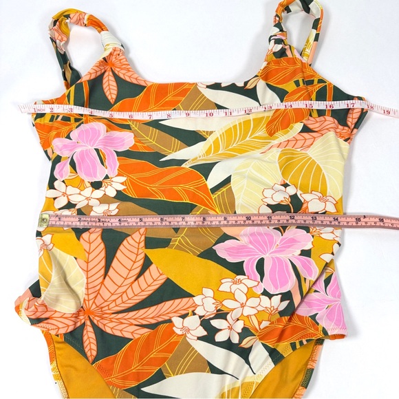 Aerie Womens Large Orange Tropical Floral Palm One Piece Full Coverage Swimsuit - Picture 6 of 7